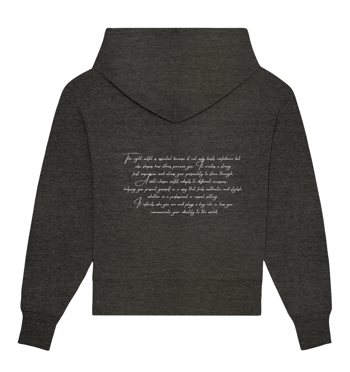 OVERSIZE HOODIE WITH TEXT DESIGN "THE RIGHT OUTFIT" WHITE - Organic Oversize Hoodie