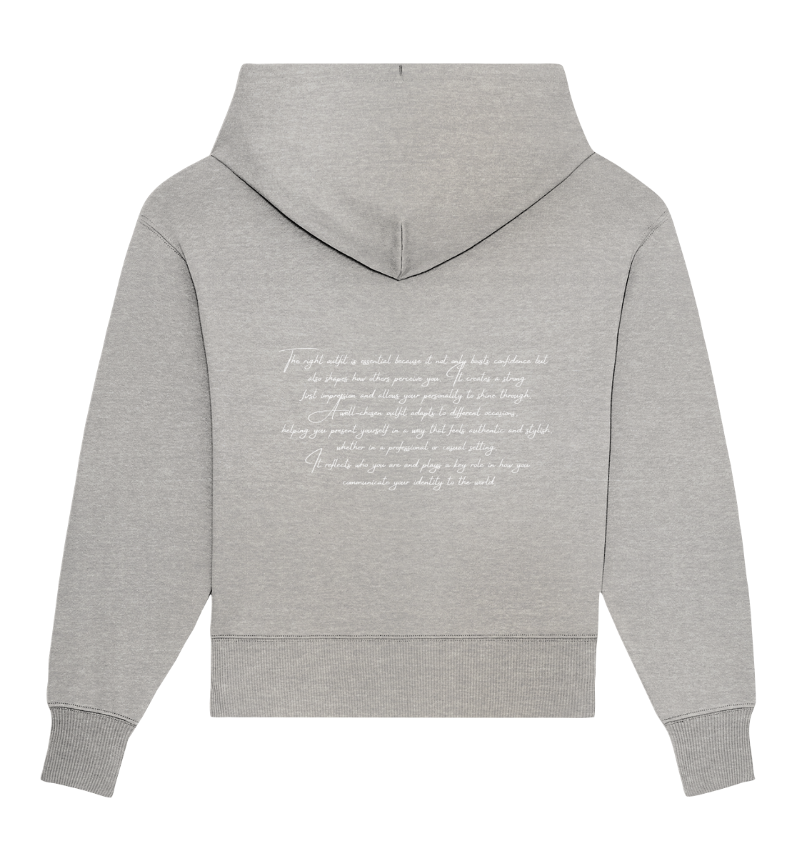 OVERSIZE HOODIE WITH TEXT DESIGN "THE RIGHT OUTFIT" WHITE - Organic Oversize Hoodie