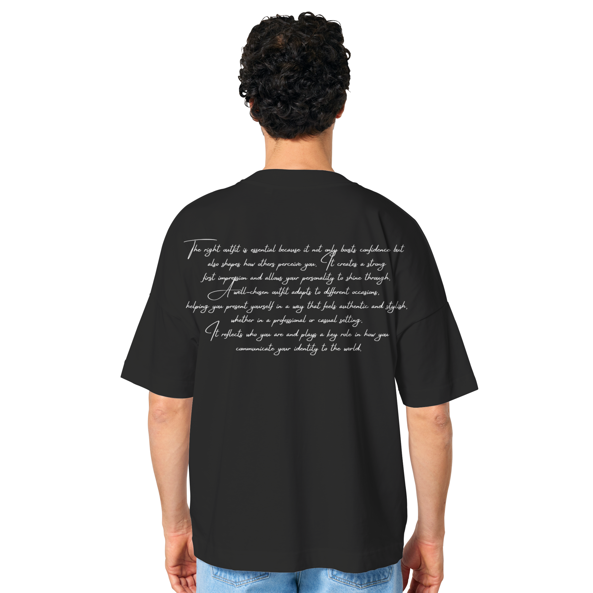 OVERSIZE SHIRT WITH TEXT DESIGN "THE RIGHT OUTFIT" WHITE