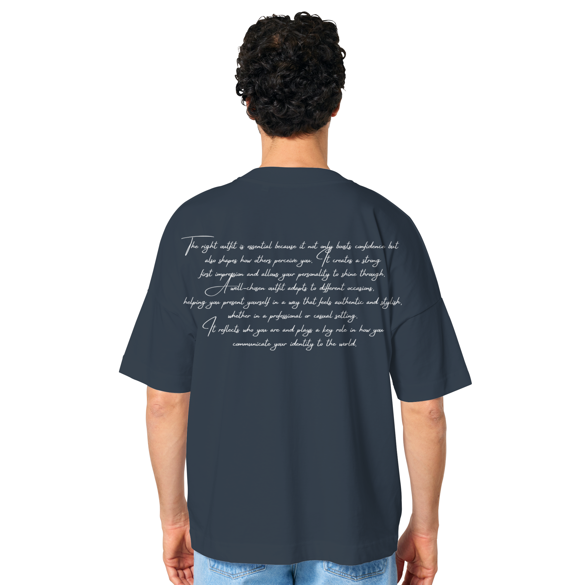 OVERSIZE SHIRT WITH TEXT DESIGN "THE RIGHT OUTFIT" WHITE