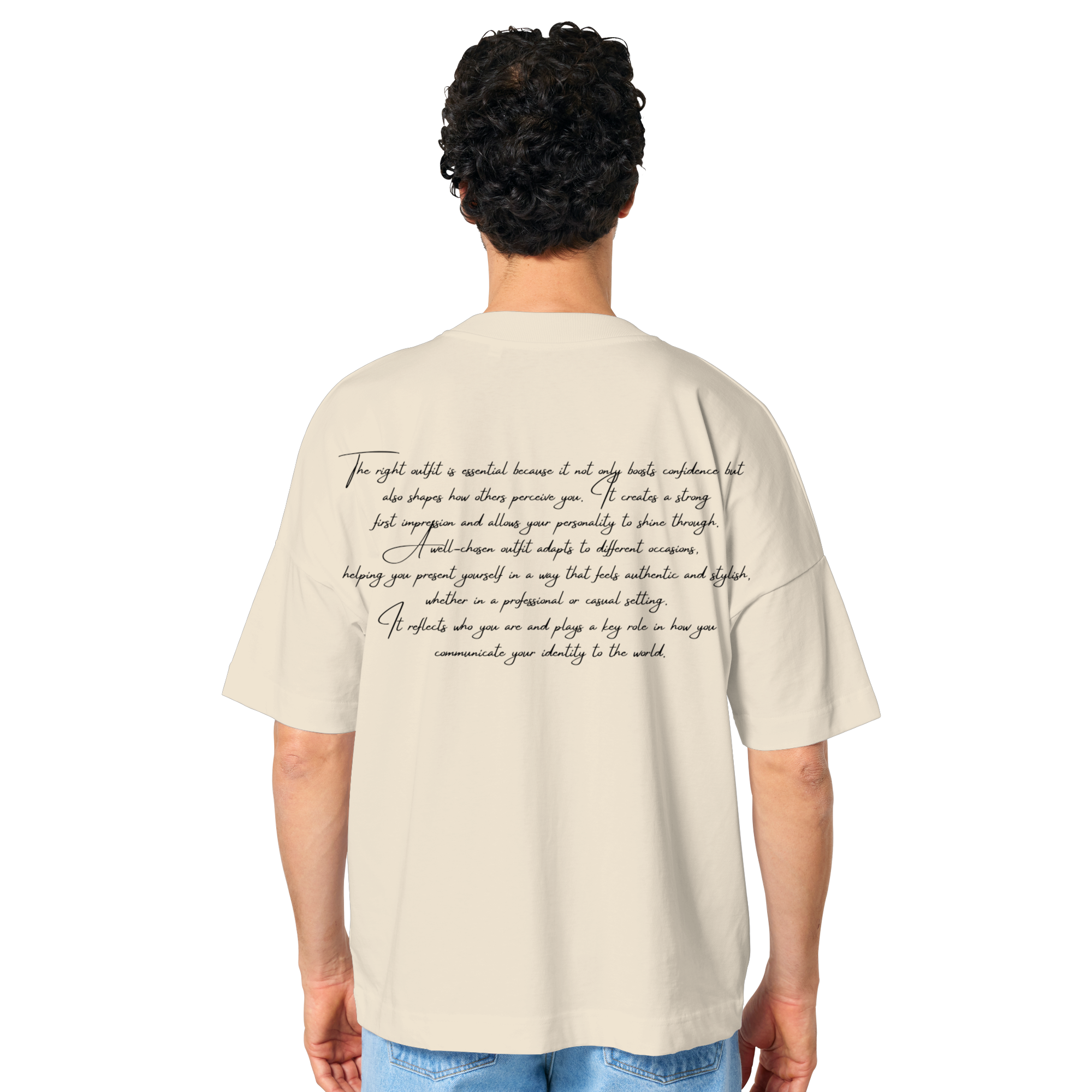 OVERSIZE SHIRT WITH TEXT DESIGN "THE RIGHT OUTFIT" BLACK