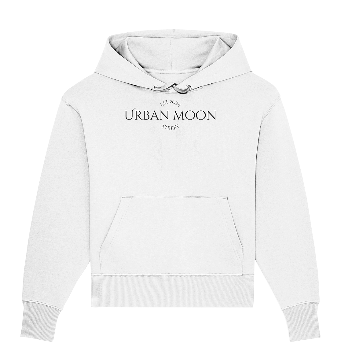 OVERSIZE HOODIE WITH CLASSIC DESIGN "URBAN MOON STREET EST.2024 BLACK - Organic Oversize Hoodie