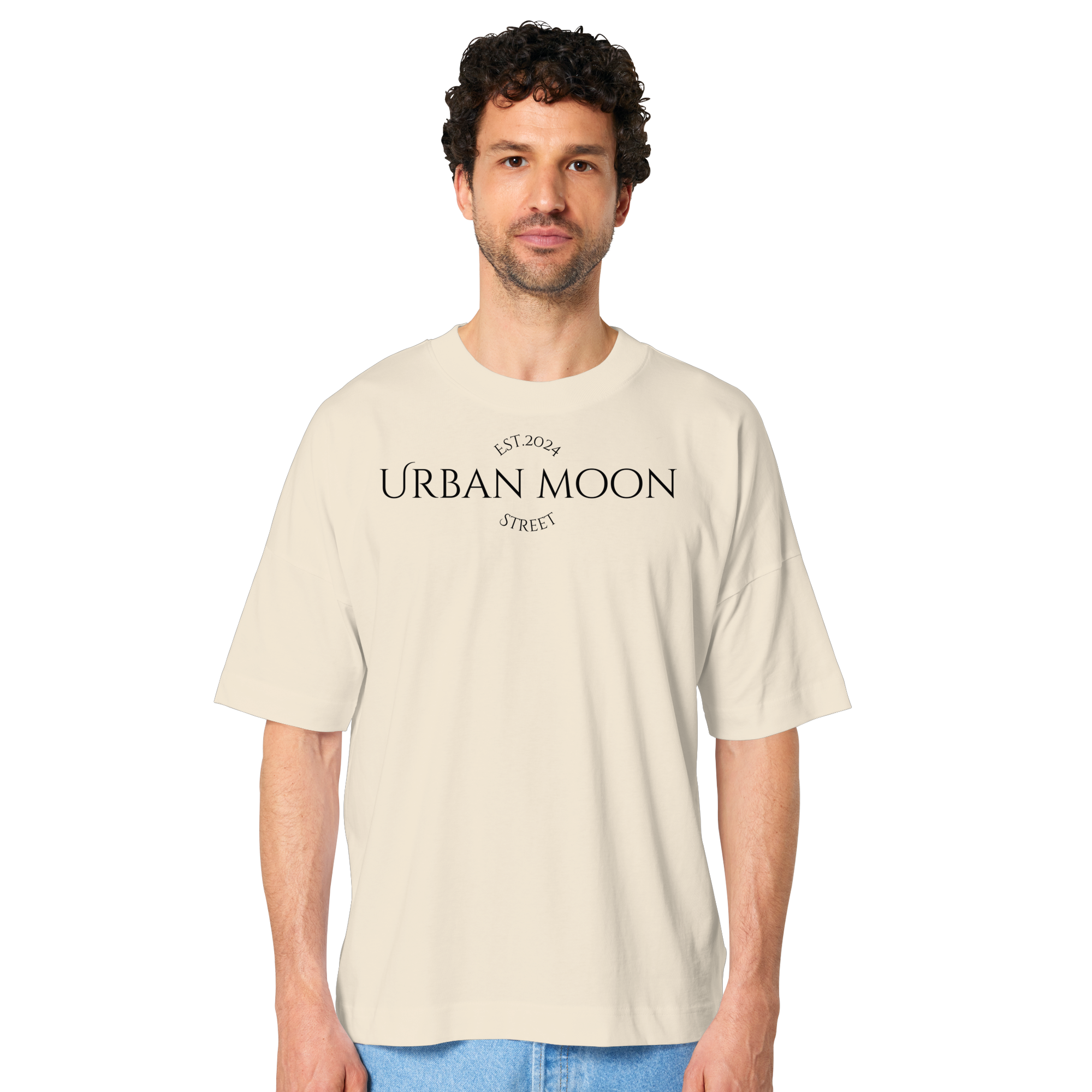 OVERSIZE SHIRT WITH CLASSIC DESIGN "URBAN MOON STREET EST.2024 BLACK